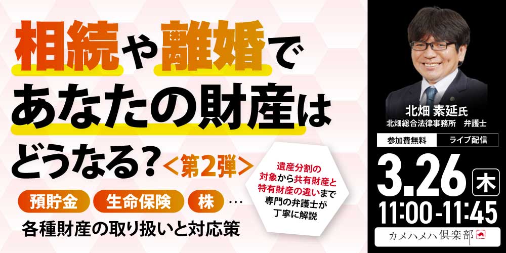 相続や離婚であなたの財産はどうなる？＜第2弾＞<br>不動産、自動車、絵画、金・宝石…<br>各種財産の取り扱いと対応策